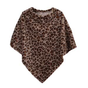 Brown Leopard Print 100% Polyester Poncho