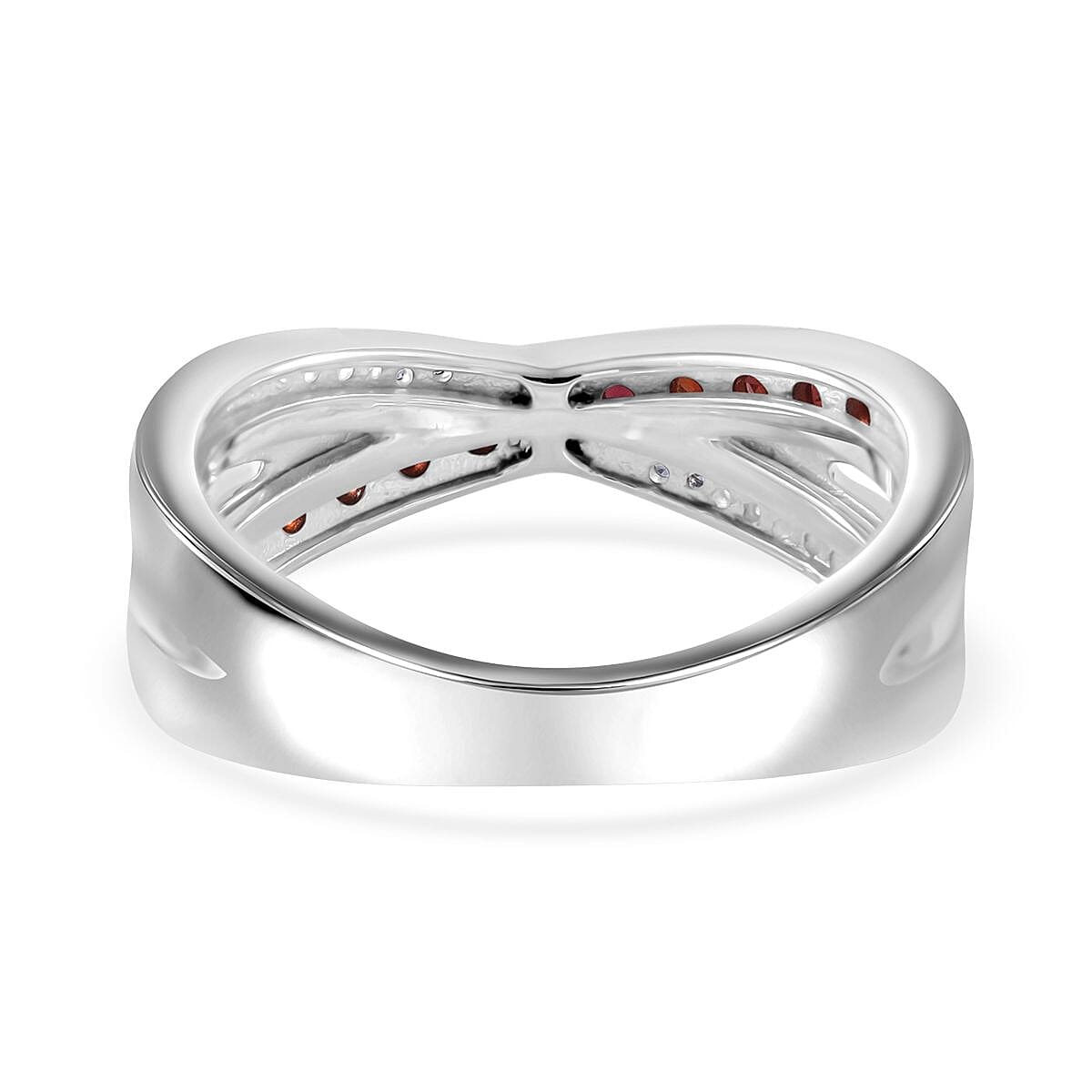 Sanguine Sapphire and White Zircon Criss-Cross Ring in Rhodium Over Sterling Silver (Size 5.0) 0.85 ctw image number 3