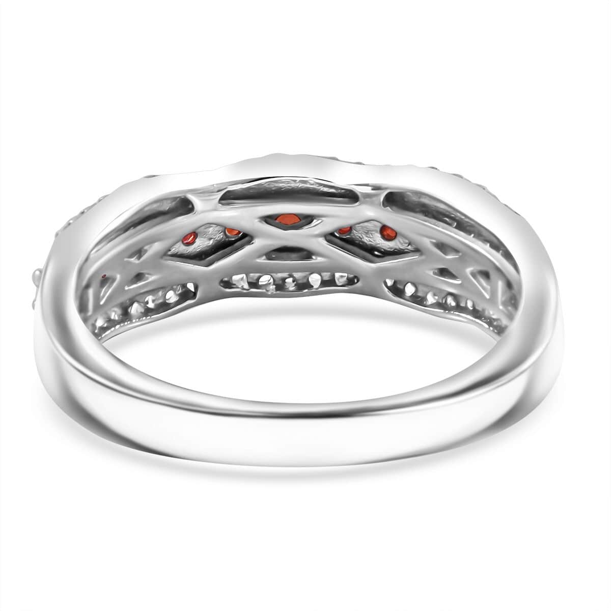 Premium Red Sapphire, White Zircon Ring in Rhodium Over Sterling Silver (Size 10.0) 1.00 ctw image number 3