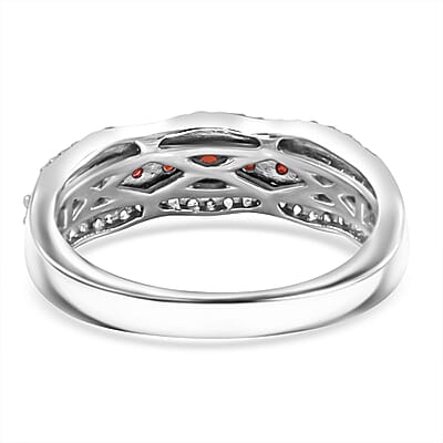 Sanguine Sapphire and White Zircon Ring in Rhodium Over Sterling Silver (Size 10.0) 0.80 ctw