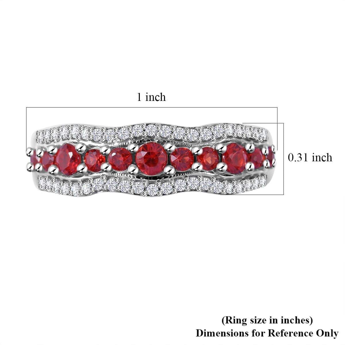 Premium Red Sapphire, White Zircon Ring in Rhodium Over Sterling Silver (Size 10.0) 1.00 ctw image number 4
