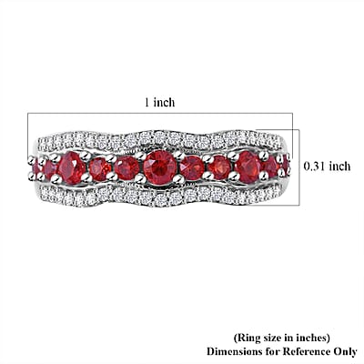 Sanguine Sapphire and White Zircon Ring in Rhodium Over Sterling Silver (Size 10.0) 0.80 ctw