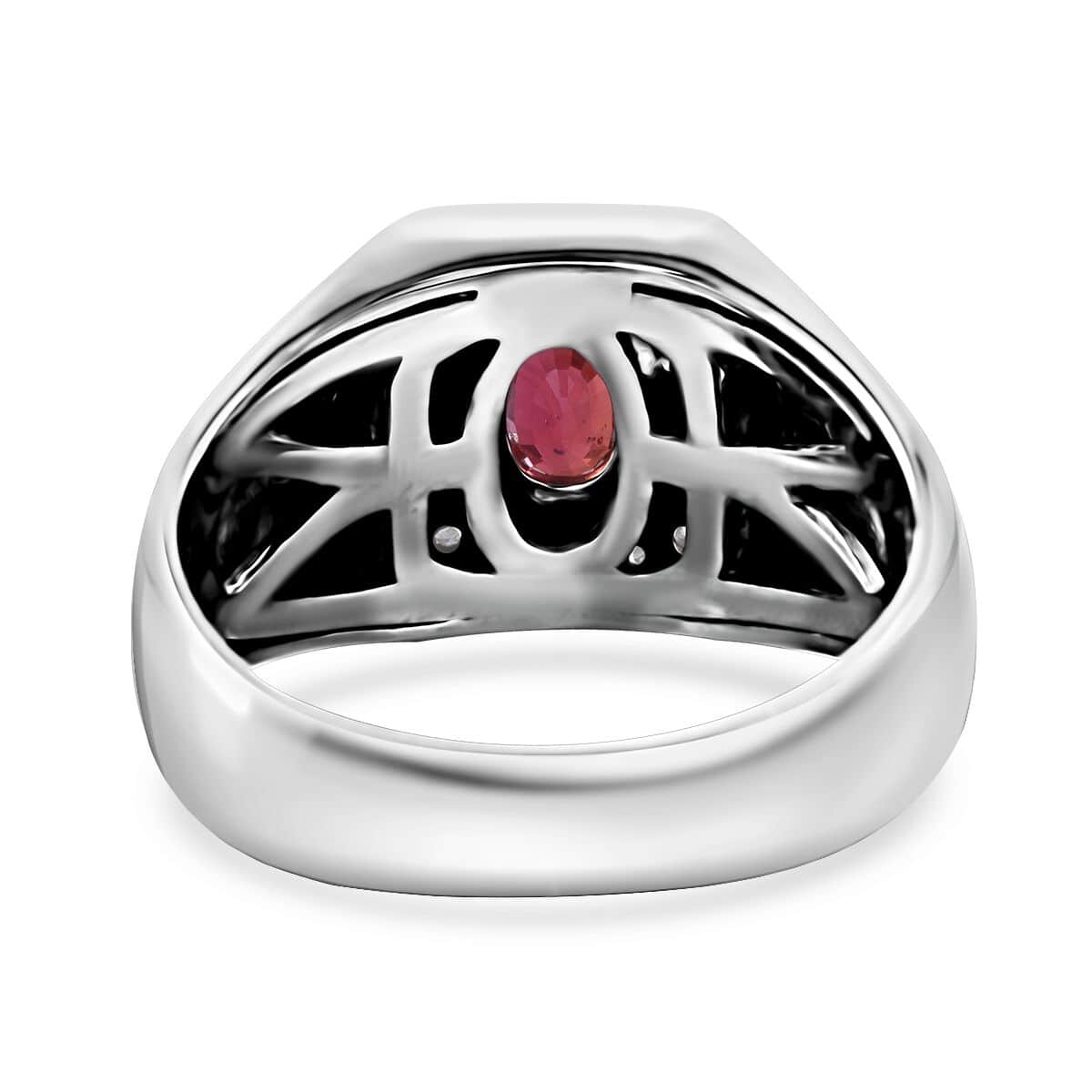 Sanguine Sapphire, Moissanite Men's Ring in Rhodium Over Sterling Silver (Size 10.0) 1.35 ctw image number 3