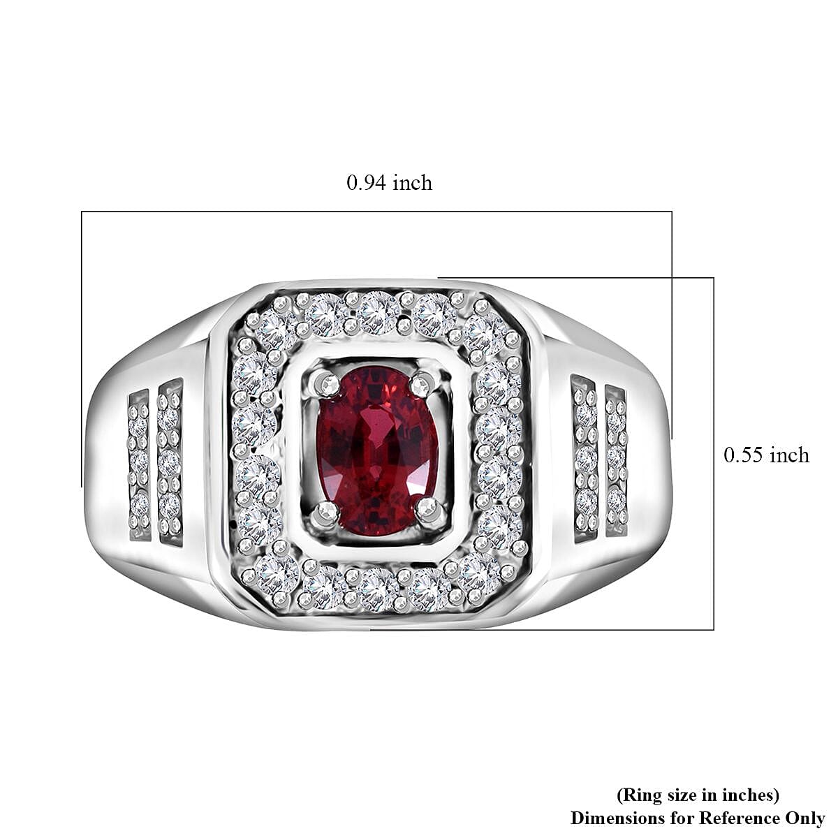 Sanguine Sapphire and Moissanite Men's Ring in Rhodium Over Sterling Silver (Size 10.0) 1.35 ctw