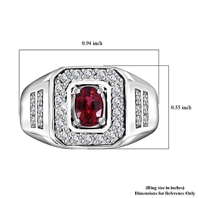 Sanguine Sapphire and Moissanite Men's Ring in Rhodium Over Sterling Silver (Size 10.0) 1.35 ctw