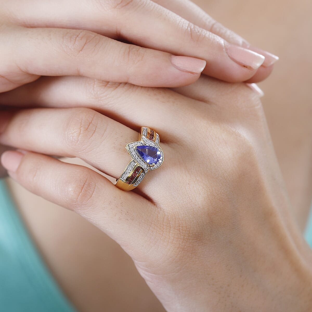 Tanzanite and Multi Gemstone Euphoria Ring in 18K Vermeil Yellow Gold Over Sterling Silver (Size 10.0) 1.70 ctw image number 2