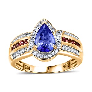 Tanzanite and Multi Gemstone Euphoria Ring in 18K Vermeil Yellow Gold Over Sterling Silver (Size 7.0) 1.70 ctw