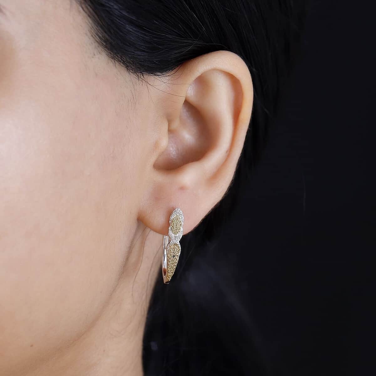 Karis Diamond Accent Hoop Earrings in 18K Yellow Gold Plated image number 2