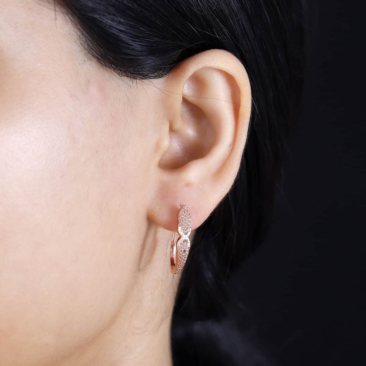 Karis Natural Champagne Diamond Accent Hoop Earrings in 18K Rose Gold Plated image number 2