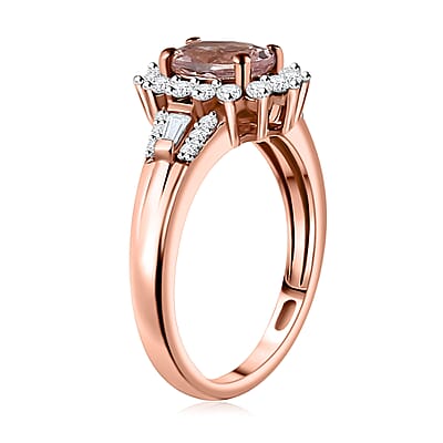 Premium Pink Morganite and Moissanite Ring in 18K Vermeil Rose Gold Over Sterling Silver (Size 10.0) 1.15 ctw
