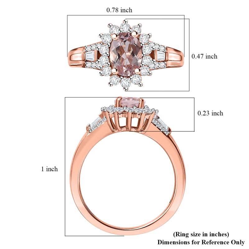 Premium Pink Morganite and Moissanite Ring in 18K Vermeil Rose Gold Over Sterling Silver (Size 10.0) 1.15 ctw