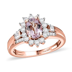 Premium Pink Morganite and Moissanite Ring in 18K Vermeil Rose Gold Over Sterling Silver (Size 5.0) 1.15 ctw