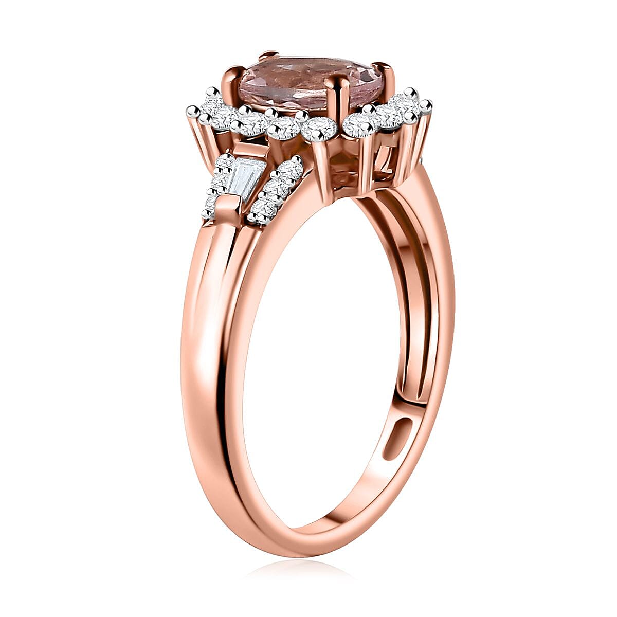 Premium Pink Morganite and Moissanite Ring in 18K Vermeil Rose Gold Over Sterling Silver (Size 6.0) 1.15 ctw image number 3