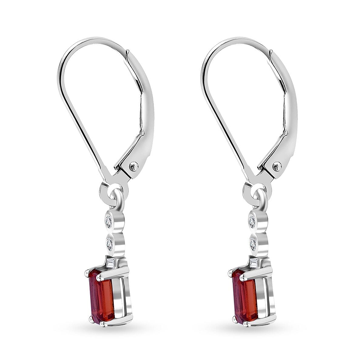 Sanguine Sapphire and White Zircon Lever Back Earrings in Rhodium Over Sterling Silver 0.85 ctw