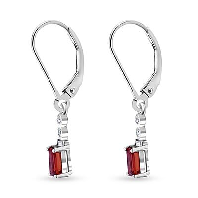 Sanguine Sapphire and White Zircon Lever Back Earrings in Rhodium Over Sterling Silver 0.85 ctw