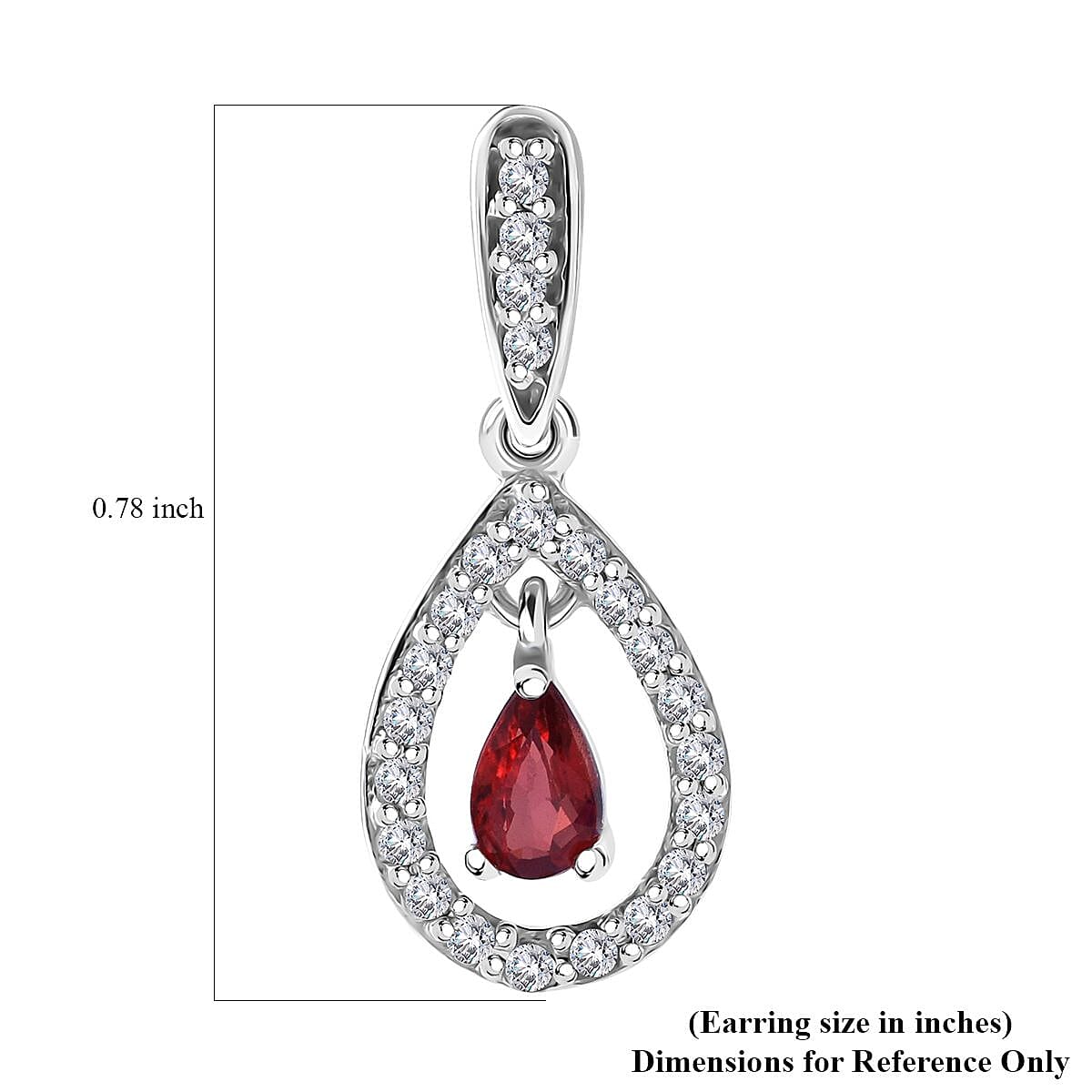 Premium Red Sapphire and White Zircon Dangling Earrings in Rhodium Over Sterling Silver 1.00 ctw image number 3