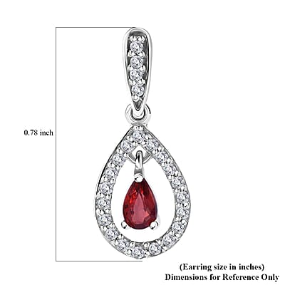 Premium Red Sapphire and White Zircon Dangling Earrings in Rhodium Over Sterling Silver 1.00 ctw