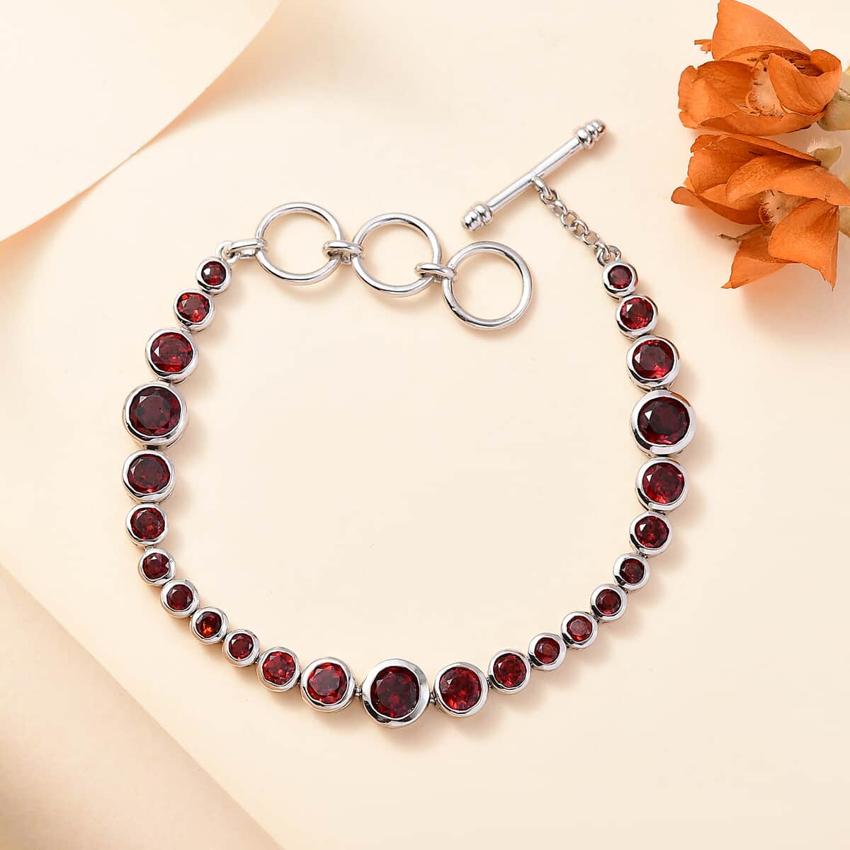 Karis Mozambique Garnet Bracelet in Platinum Bond (6.50-8.00In) 10.00 ctw image number 1