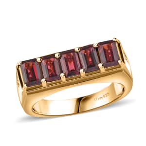 Orissa Rhodolite Garnet and Moissanite Men's Ring in 18K Vermeil Yellow Gold Over Sterling Silver (Size 10.0) 4.10 ctw