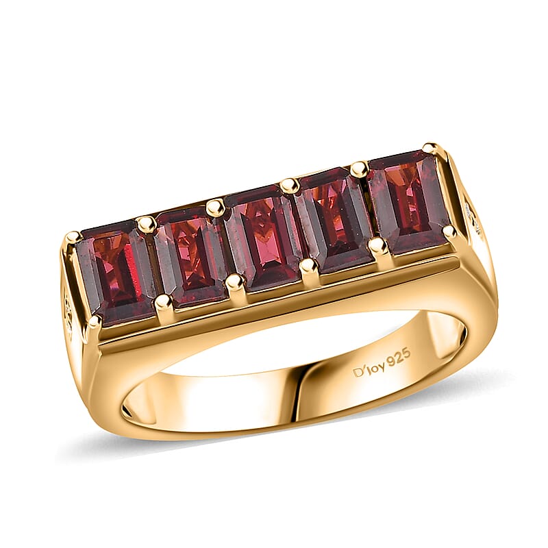 D'Joy Orissa Rhodolite Garnet and Moissanite Men's Ring in 18K Vermeil Yellow Gold Over Sterling Silver (Size 10.0) 4.10 ctw