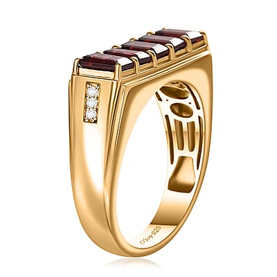 D'Joy Orissa Rhodolite Garnet and Moissanite Men's Ring in 18K Vermeil Yellow Gold Over Sterling Silver (Size 10.0) 4.10 ctw