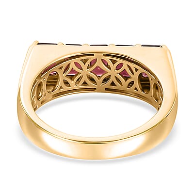 D'Joy Orissa Rhodolite Garnet and Moissanite Men's Ring in 18K Vermeil Yellow Gold Over Sterling Silver (Size 10.0) 4.10 ctw