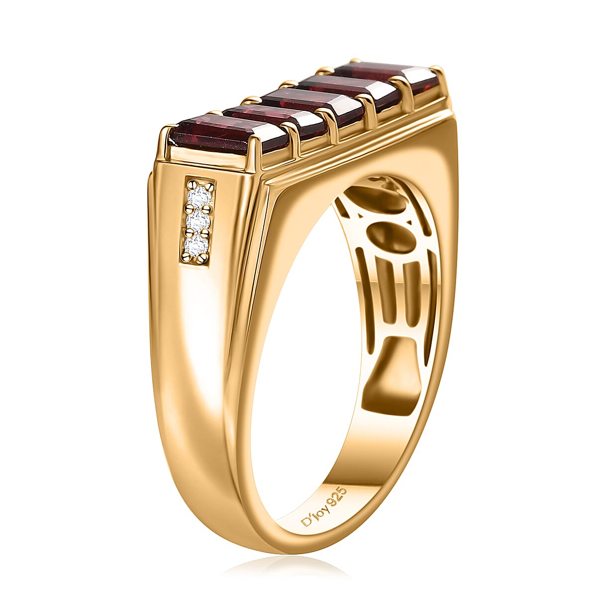 Orissa Rhodolite Garnet and Moissanite Men's Ring in 18K Vermeil Yellow Gold Over Sterling Silver (Size 14.0) 4.10 ctw image number 3