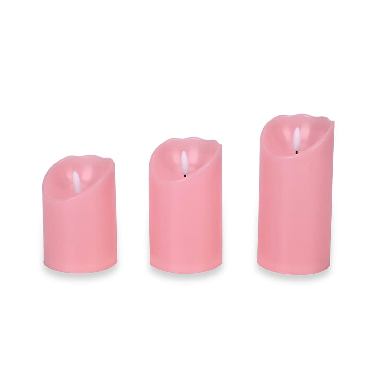 Doorbuster Set of 3 Flameless and Fireless Pink Colored Plastic Candle without Remote Control (2xAA Battery not included) image number 0