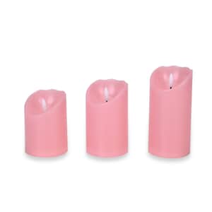 Doorbuster Set of 3 Flameless and Fireless Pink Colored Plastic Candle without Remote Control (2xAA Battery not included)