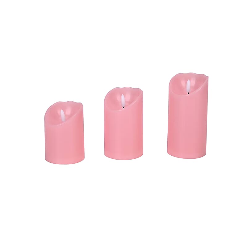 Set of 3 Flameless and Fireless Pink Colored Plastic Candle without Remote Control (2xAA Battery not included)