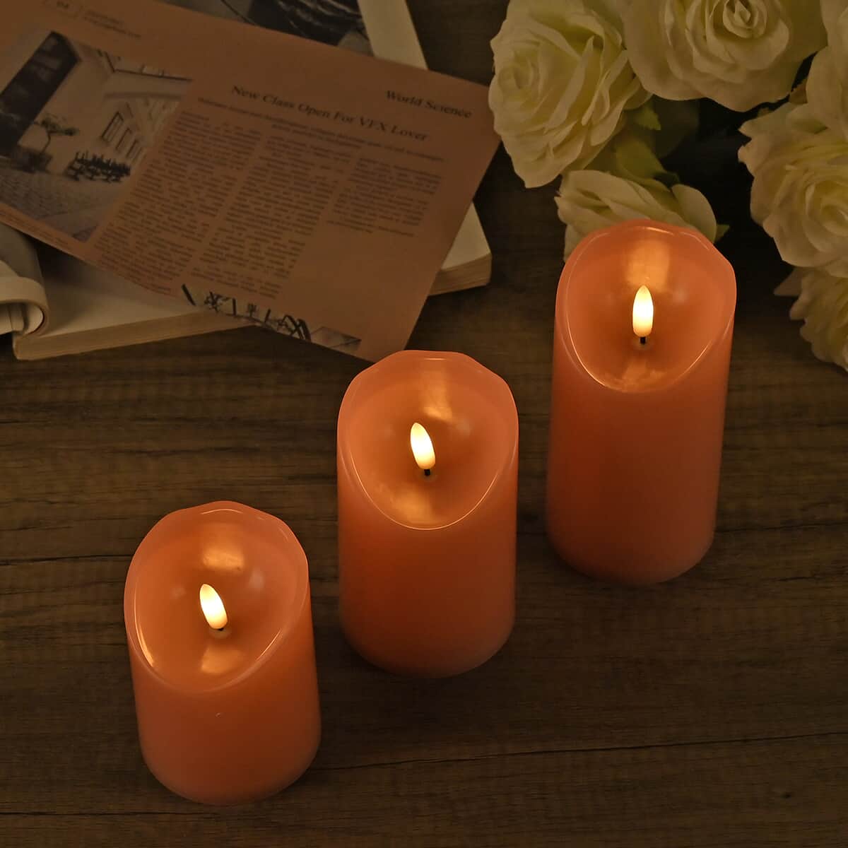 Doorbuster Set of 3 Flameless and Fireless Pink Colored Plastic Candle without Remote Control (2xAA Battery not included) image number 1