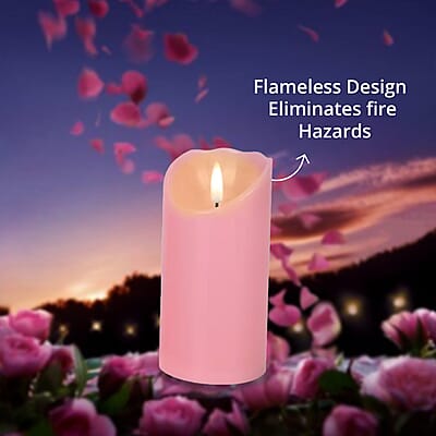 Set of 3 Flameless and Fireless Pink Colored Plastic Candle without Remote Control (2xAA Battery not included)