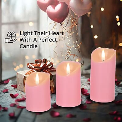 Set of 3 Flameless and Fireless Pink Colored Plastic Candle without Remote Control (2xAA Battery not included)
