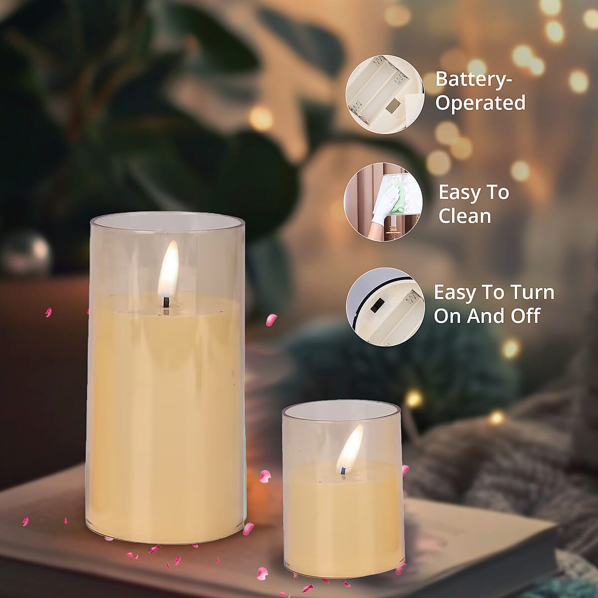 Doorbuster Set of 3 Flameless and Fireless Golden Colored Plastic Candle without Remote Control (3xAAA Battery not included) image number 4