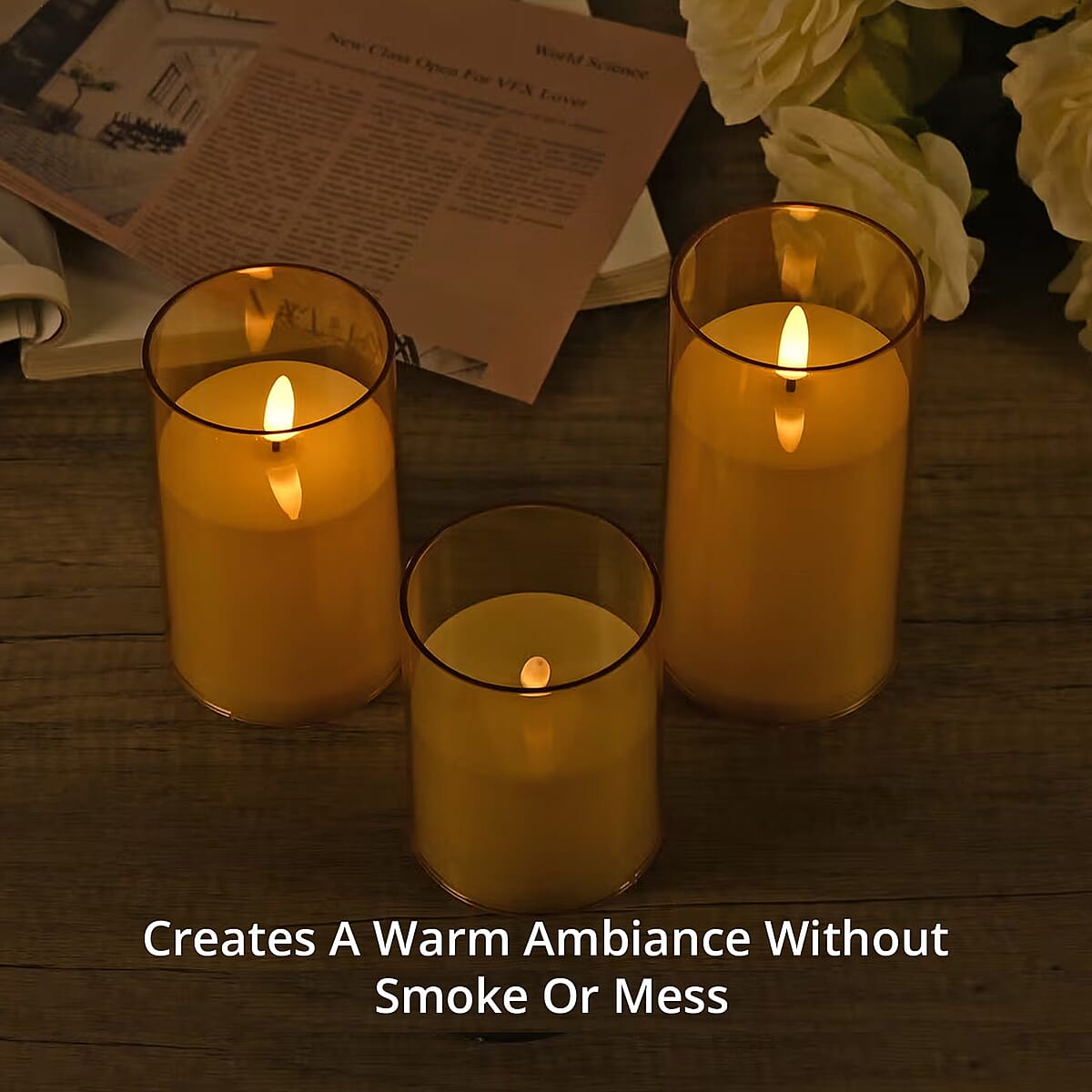 Doorbuster Set of 3 Flameless and Fireless Golden Colored Plastic Candle without Remote Control (3xAAA Battery not included) image number 5