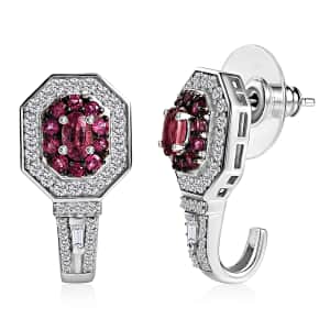 Ofiki Rubellite and Moissanite 2.00 ctw Earrings in Platinum Over Sterling Silver