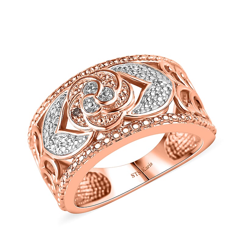 Karis Natural Champagne Diamond Accent Band Ring in Platinum Bond and 18K RG Plated (Size 10.0)