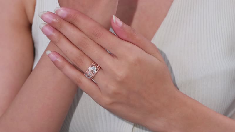 Karis Natural Champagne Diamond Accent Band Ring in Platinum Bond and 18K RG Plated (Size 10.0)