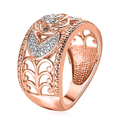 Karis Natural Champagne Diamond Accent Band Ring in Platinum Bond and 18K RG Plated (Size 10.0)