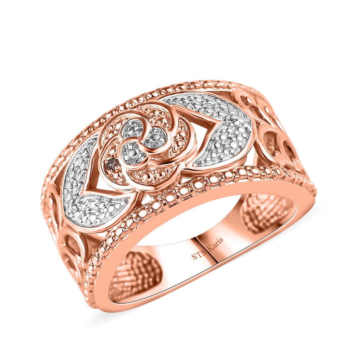 Karis Natural Champagne Diamond Accent Band Ring in Platinum Bond and 18K RG Plated (Size 9.0) image number 0