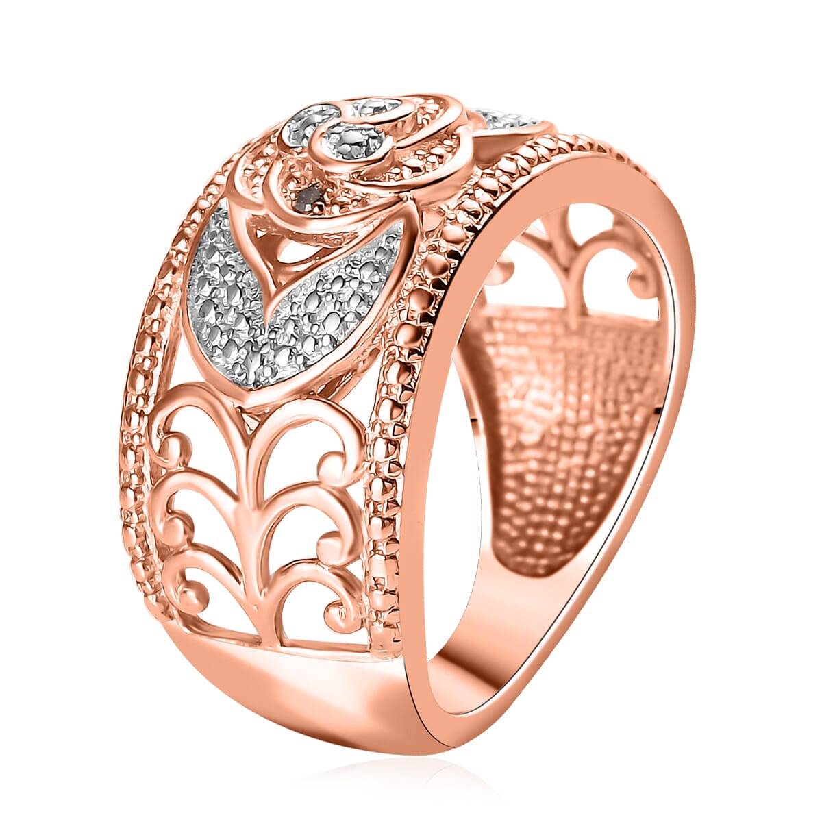 Karis Natural Champagne Diamond Accent Band Ring in Platinum Bond and 18K RG Plated (Size 9.0) image number 3