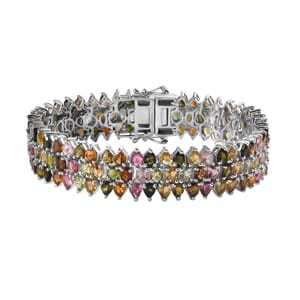 Multi-Tourmaline Bracelet in Platinum Over Sterling Silver (6.50 In) 21.85 ctw