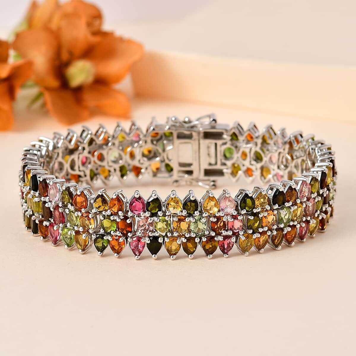 Multi-Tourmaline Bracelet in Platinum Over Sterling Silver (6.50 In) 21.85 ctw image number 1