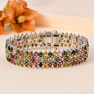 Multi-Tourmaline Bracelet in Platinum Over Sterling Silver (6.50 In) 21.85 ctw