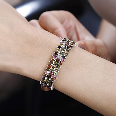 Multi-Tourmaline Bracelet in Platinum Over Sterling Silver (6.50 In) 21.85 ctw