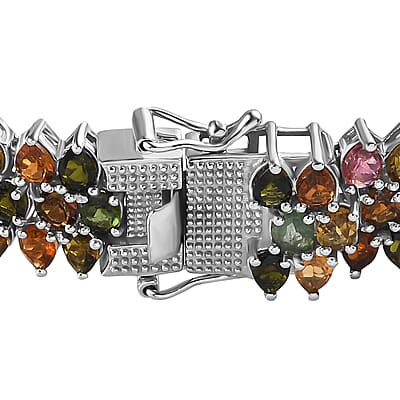 Multi-Tourmaline Bracelet in Platinum Over Sterling Silver (6.50 In) 21.85 ctw