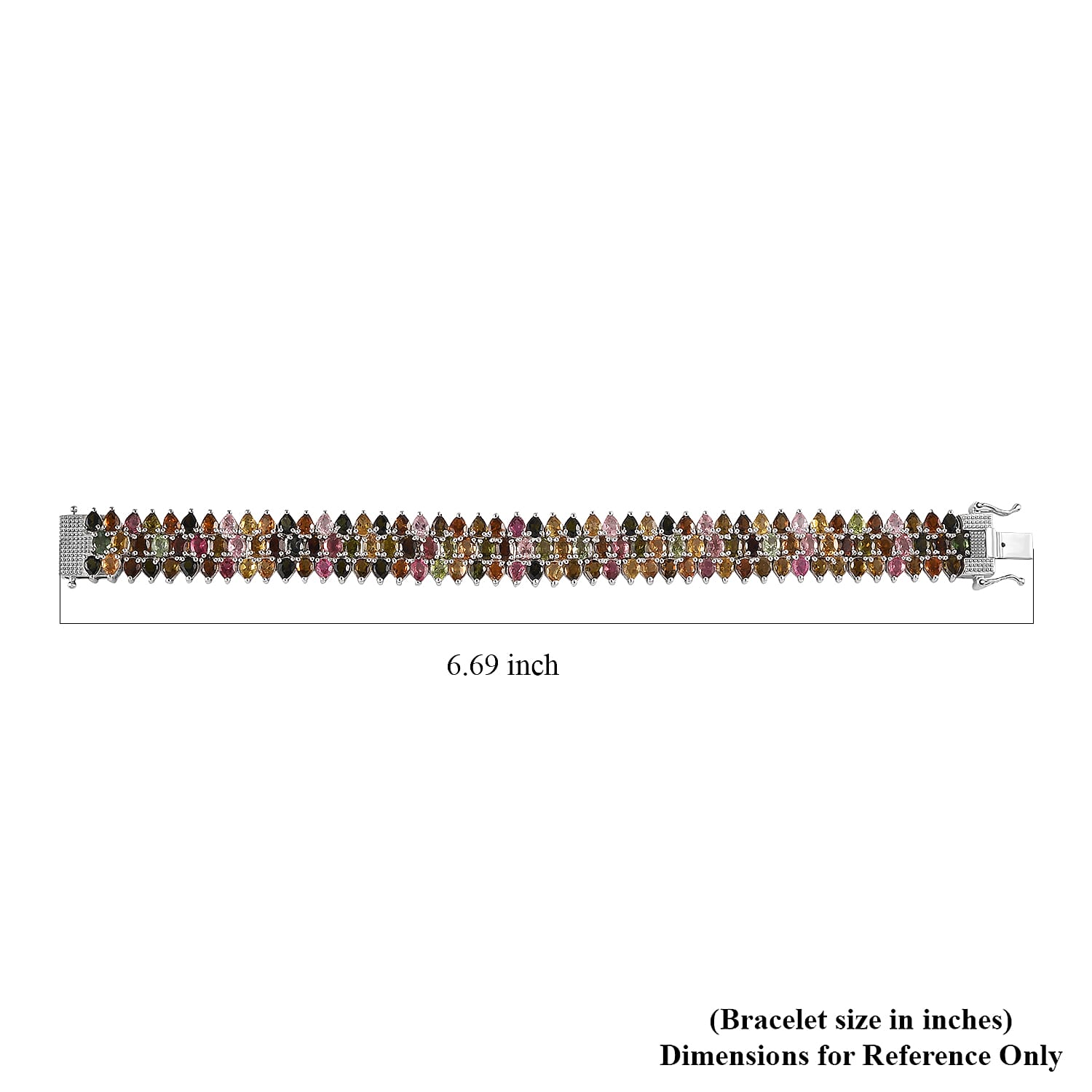 Multi-Tourmaline Bracelet in Platinum Over Sterling Silver (6.50 In) 21.85 ctw