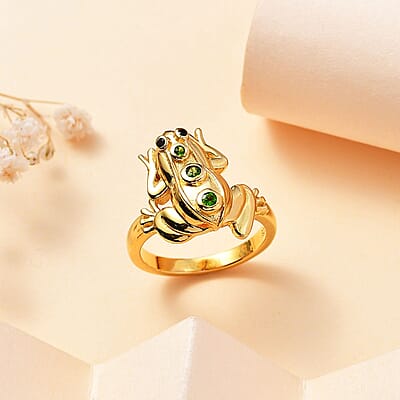 Chrome Diopside and Multi Gemstone 0.15 ctw Ring in 18K Vermeil Yellow Gold Over Sterling Silver (Size 8.0)