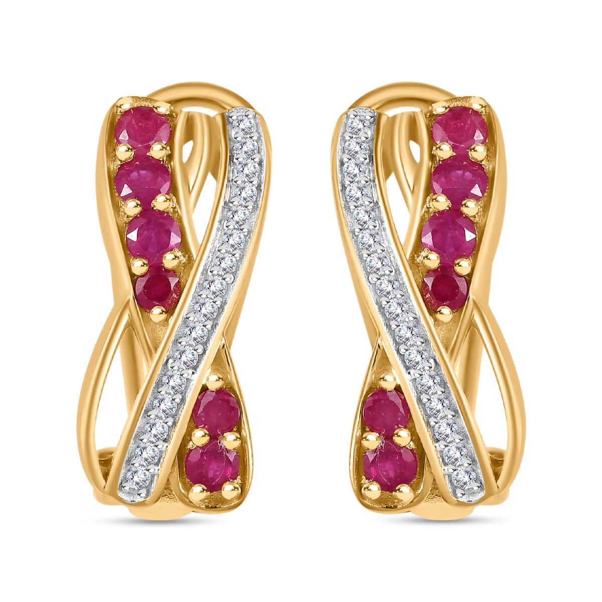 Montepuez Ruby and Moissanite Art Deco Earrings in 18K Vermeil Yellow Gold Over Sterling Silver 1.50 ctw image number 0