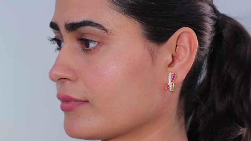 Montepuez Ruby and Moissanite Art Deco Earrings in 18K Vermeil Yellow Gold Over Sterling Silver 1.50 ctw